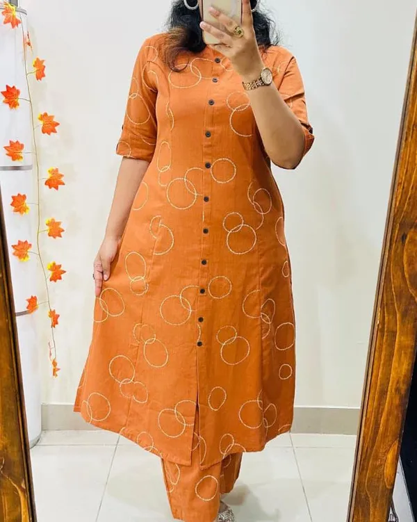 Orange_Embroidered_Kurta_With_White_Circle_Pattern_For_Women