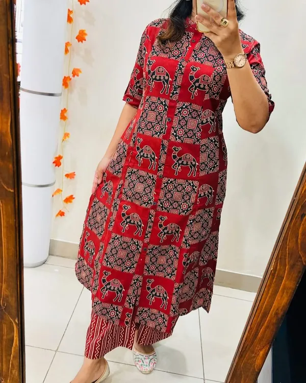 Red_Camel_Print_Ethnic_Kurta_Set_With_Palazzo_Pants