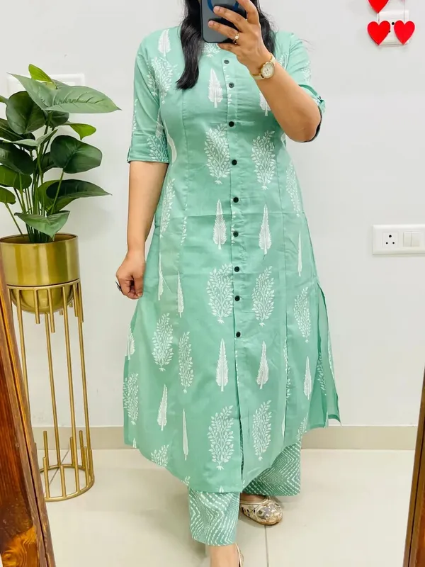 Mint_Green_Printed_Kurta_Set_With_Palazzo_And_Dupatta
