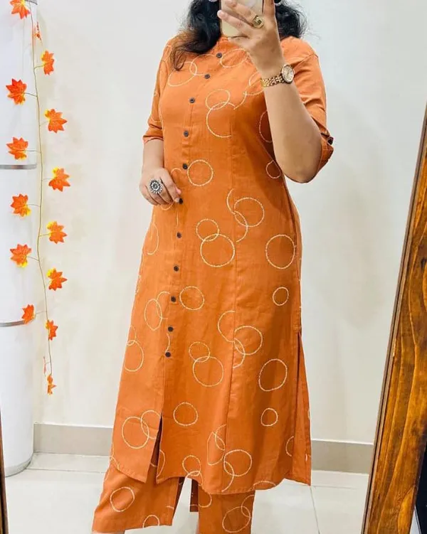 Orange_Embroidered_Kurta_With_White_Circle_Pattern_For_Women