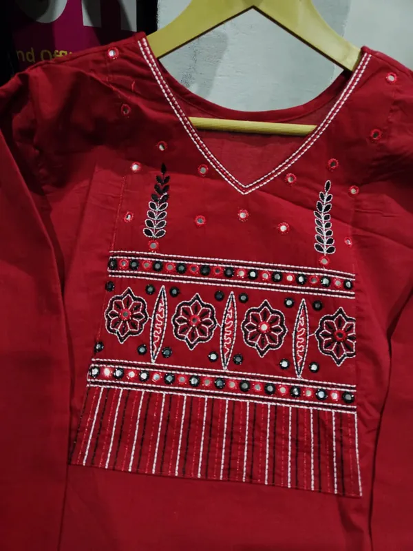 Red_Embroidered_Kurta_Set_With_Printed_Dupatta
