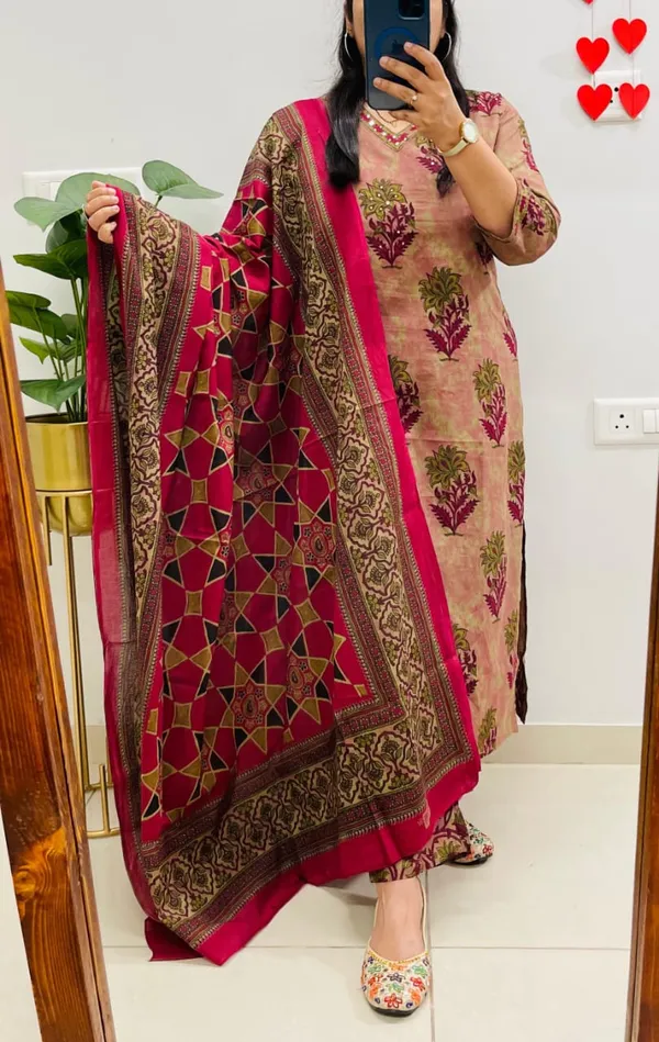 Embroidered_Kurti_Palazzo_Dupatta_Set_Peach_And_Maroon_Ethnic_Wear