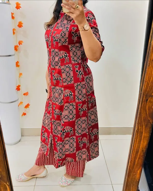 Red_Camel_Print_Ethnic_Kurta_Set_With_Palazzo_Pants