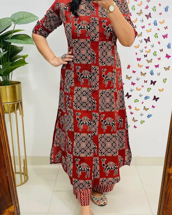 Red_Camel_Print_Ethnic_Kurta_Set_With_Palazzo_Pants