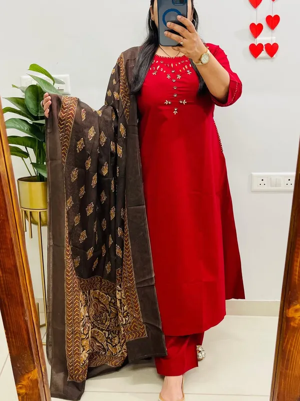 Red_Embroidered_Cotton_Salwar_Suit_Set_With_Dupatta