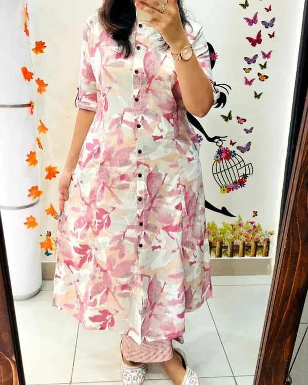 Women_Floral_Print_Button_Down_Shirt_Dress
