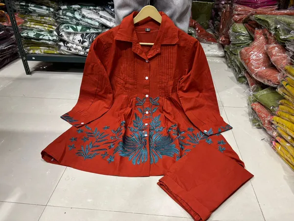 Rust_Orange_Embroidered_Shirt_And_Pant_Co_Ord_Set_For_Women