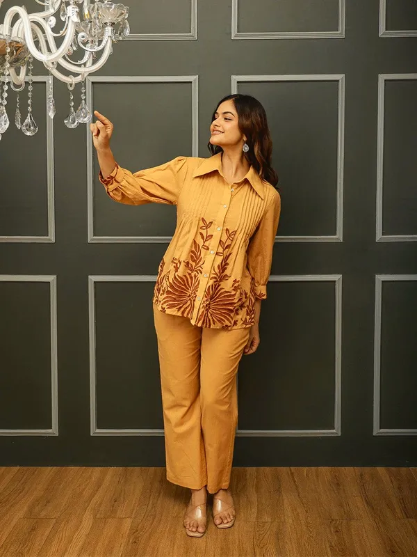 Mustard_Yellow_Embroidered_Kurti_Set_With_Matching_Pants