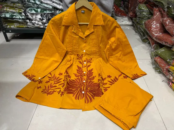 Mustard_Yellow_Embroidered_Kurti_Set_With_Matching_Pants