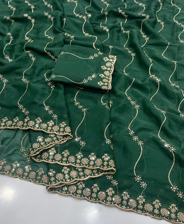 Green_Star_Georgette_Saree_With_Unstitched_Blouse_Piece_For_Women