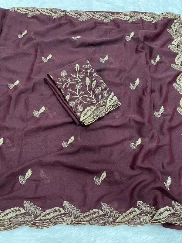 Brown_Star_Georgette_Saree_With_Unstitched_Blouse_Piece_For_Women