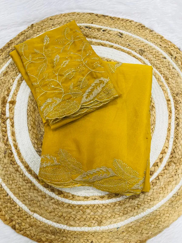 Yellow_Star_Georgette_Saree_With_Unstitched_Blouse_Piece_For_Women