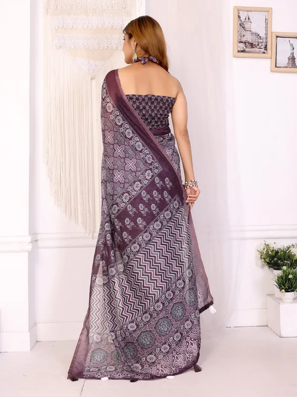 Purple_Chanderi_Saree_With_Unstitched_Blouse_Piece_For_Women