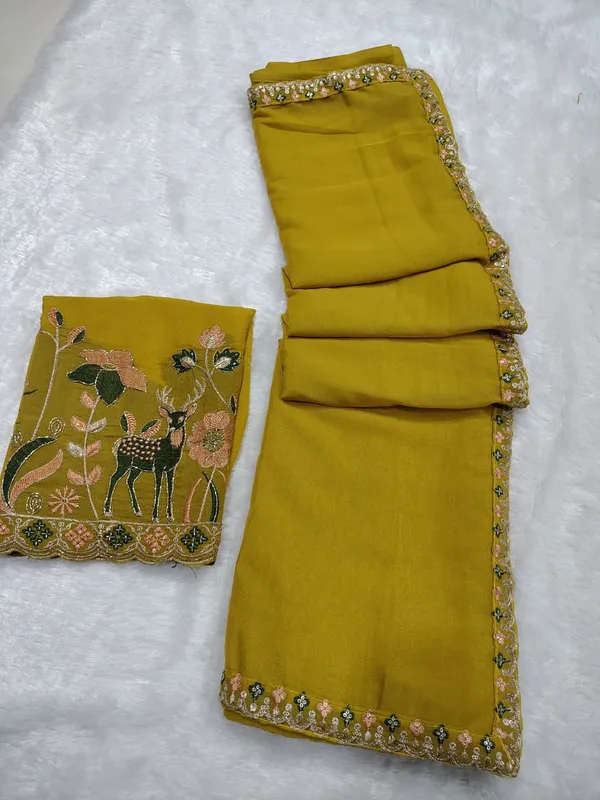 Mustard_Yellow_Star_Georgette_Saree_With_Unstitched_Blouse_Piece_For_Women
