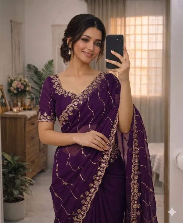 Purple_Star_Georgette_Saree_With_Unstitched_Blouse_Piece_For_Women
