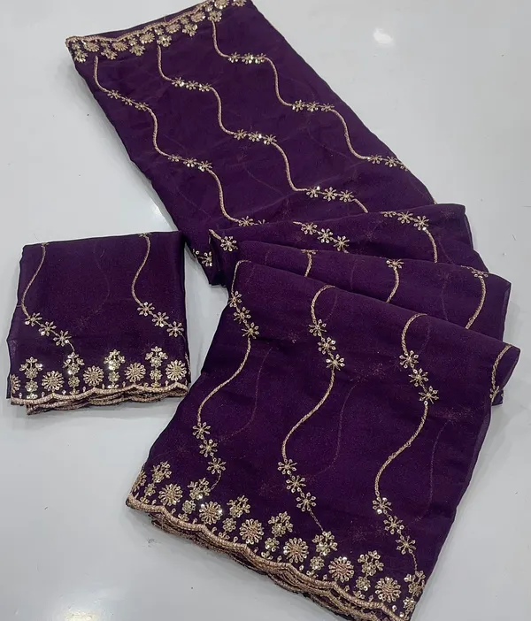 Purple_Star_Georgette_Saree_With_Unstitched_Blouse_Piece_For_Women