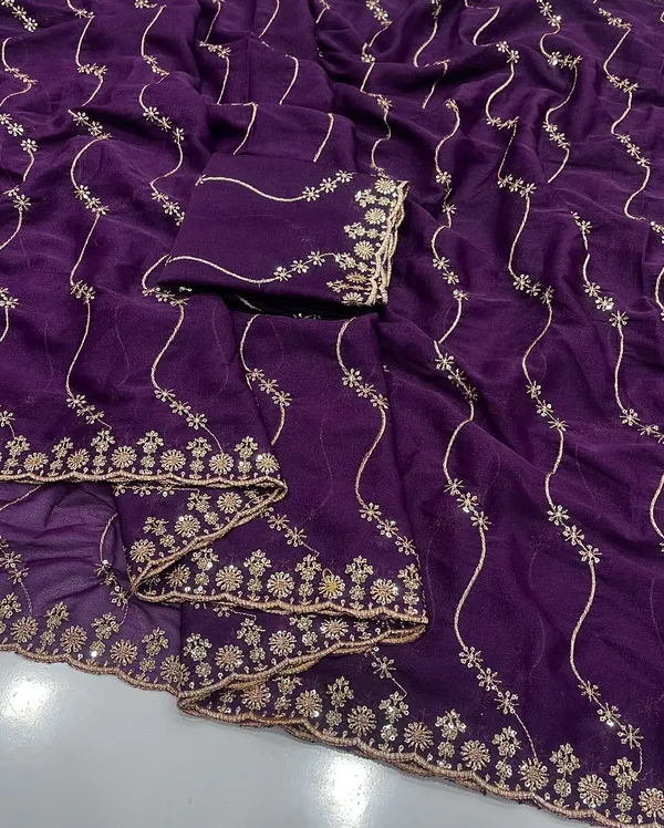 Purple_Star_Georgette_Saree_With_Unstitched_Blouse_Piece_For_Women