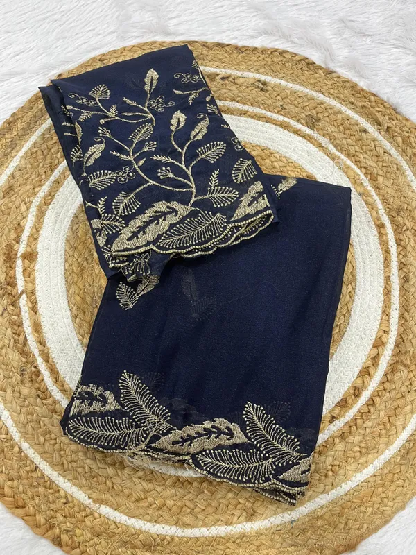 Navy_Blue_Star_Georgette_Saree_With_Unstitched_Blouse_Piece_For_Women