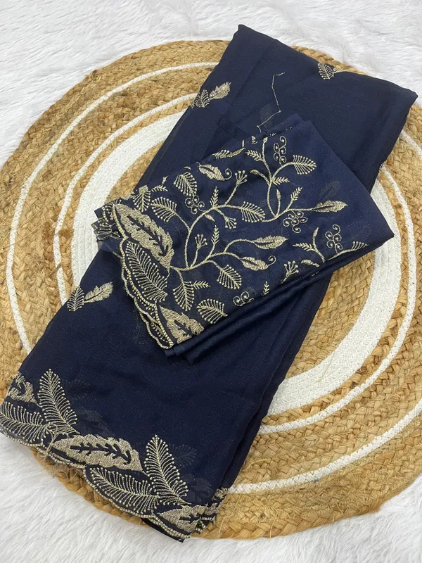 Navy_Blue_Star_Georgette_Saree_With_Unstitched_Blouse_Piece_For_Women