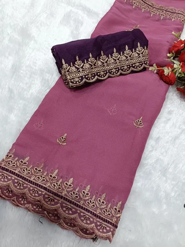 Pink_Star_Georgette_Saree_With_Unstitched_Blouse_Piece_For_Women