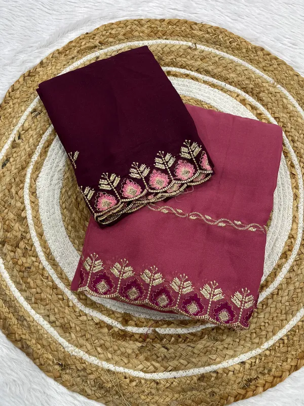 Pink_Star_Georgette_Saree_With_Unstitched_Blouse_Piece_For_Women