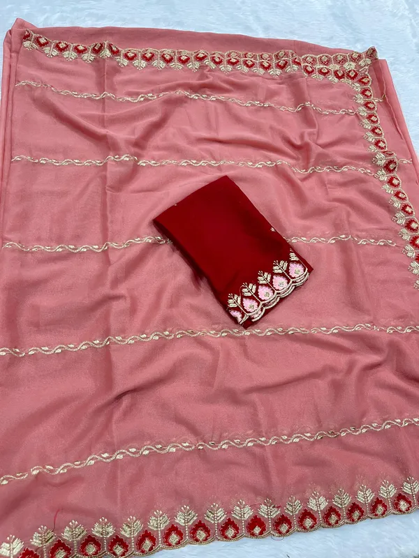 Baby_Pink_Star_Georgette_Saree_With_Unstitched_Blouse_Piece_For_Women