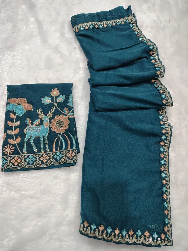 Blue_Star_Georgette_Saree_With_Unstitched_Blouse_Piece_For_Women