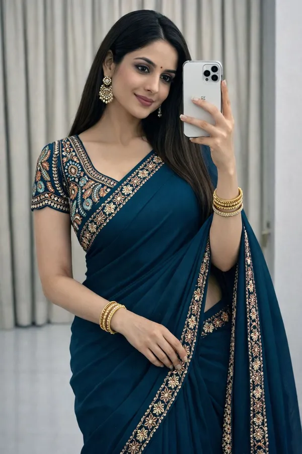 Blue_Star_Georgette_Saree_With_Unstitched_Blouse_Piece_For_Women