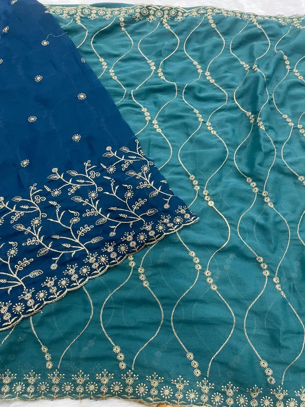 Green_Star_Georgette_Saree_With_Unstitched_Blouse_Piece_For_Women