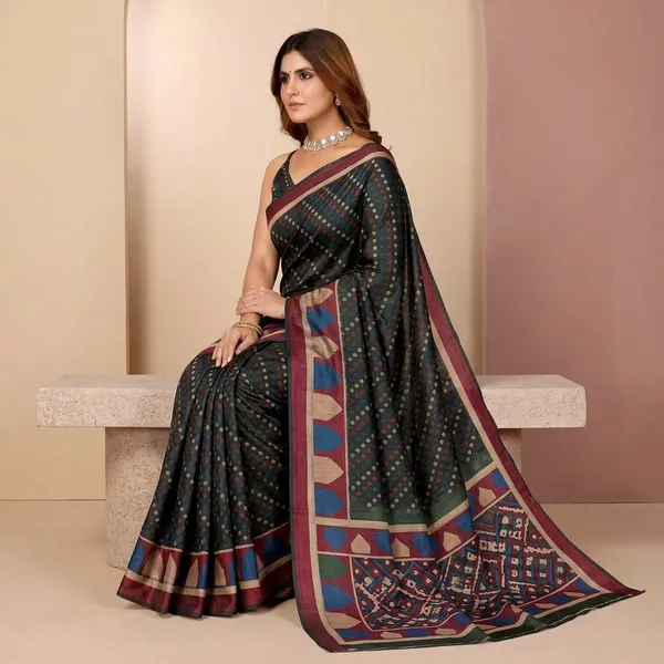 Multicolor_Chanderi_Saree_With_Unstitched_Blouse_Piece_For_Women