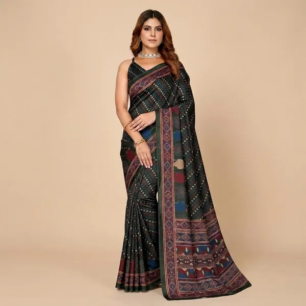 Multicolor_Chanderi_Saree_With_Unstitched_Blouse_Piece_For_Women