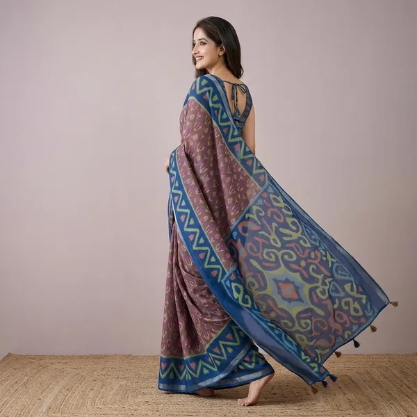 Multicolor_Chanderi_Saree_With_Unstitched_Blouse_Piece_For_Women