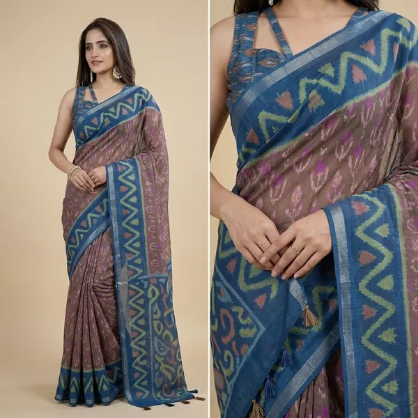 Multicolor_Chanderi_Saree_With_Unstitched_Blouse_Piece_For_Women