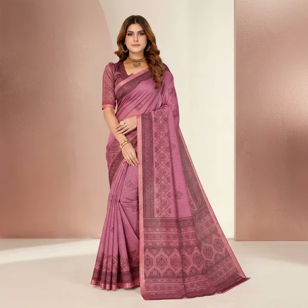 Pink_Chanderi_Saree_With_Unstitched_Blouse_Piece_For_Women