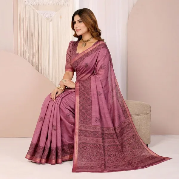 Pink_Chanderi_Saree_With_Unstitched_Blouse_Piece_For_Women