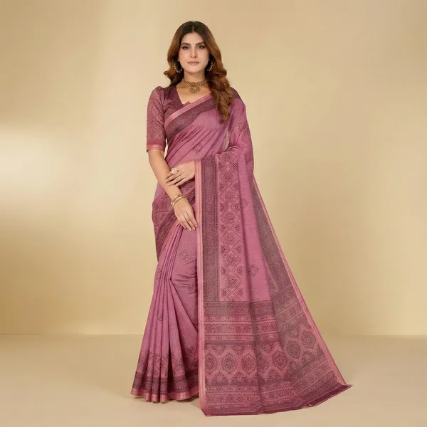 Pink_Chanderi_Saree_With_Unstitched_Blouse_Piece_For_Women