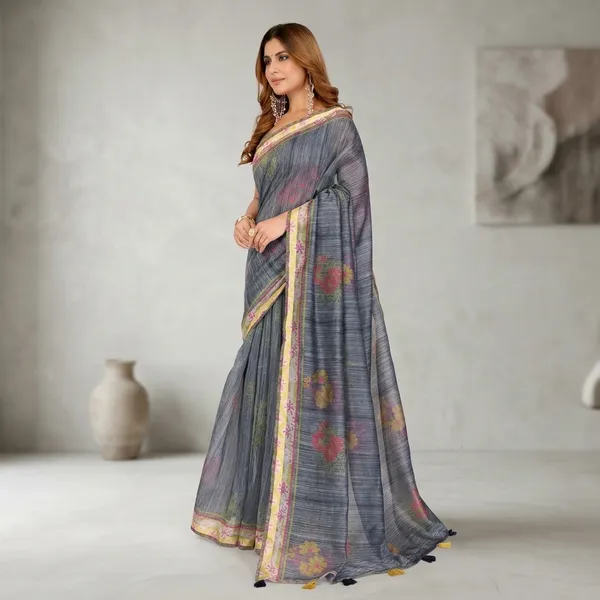 Grey_Chanderi_Saree_With_Unstitched_Blouse_Piece_For_Women