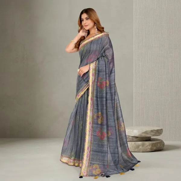 Grey_Chanderi_Saree_With_Unstitched_Blouse_Piece_For_Women