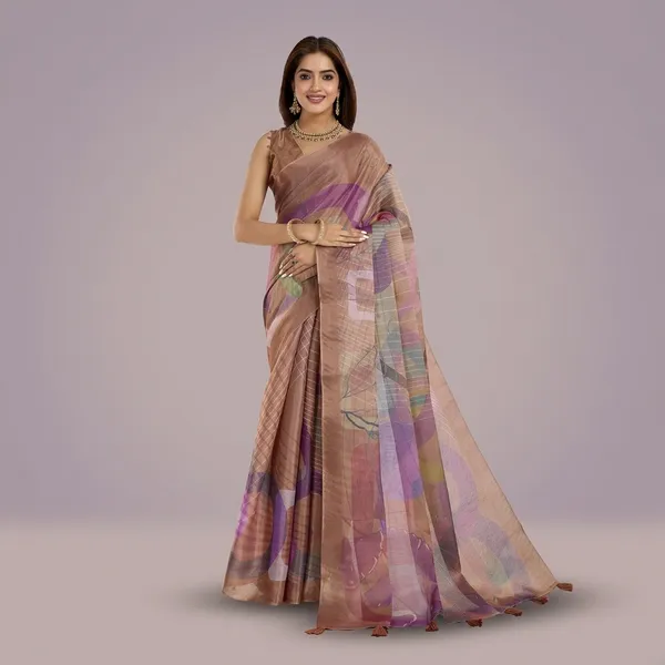 Beige_And_Purple_Erode_Silk_Saree_With_Unstitched_Blouse_Piece_For_Women