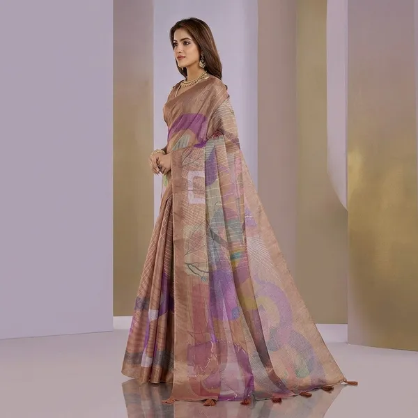Beige_And_Purple_Erode_Silk_Saree_With_Unstitched_Blouse_Piece_For_Women