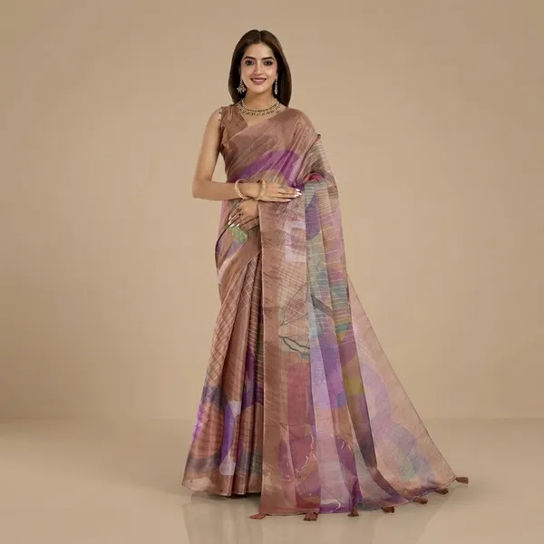 Beige_And_Purple_Erode_Silk_Saree_With_Unstitched_Blouse_Piece_For_Women