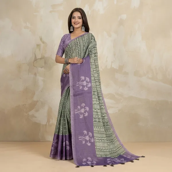 Purple_And_Green_Erode_Silk_Saree_With_Unstitched_Blouse_Piece_For_Women