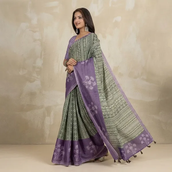Purple_And_Green_Erode_Silk_Saree_With_Unstitched_Blouse_Piece_For_Women