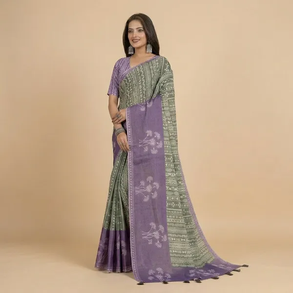 Purple_And_Green_Erode_Silk_Saree_With_Unstitched_Blouse_Piece_For_Women