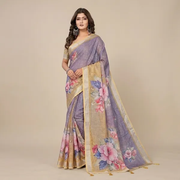Multicolor_Linen_Shimmer_Saree_With_Unstitched_Blouse_Piece_For_Women