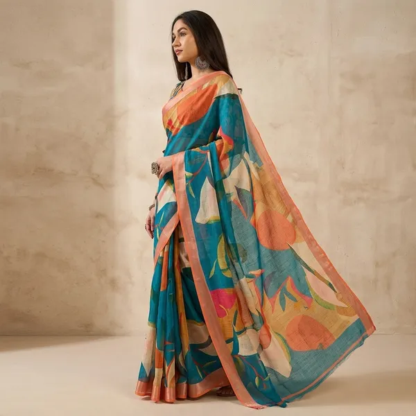 Multicolor_Linen_Pata_Saree_With_Unstitched_Blouse_Piece_For_Women