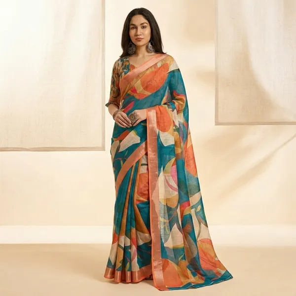 Multicolor_Linen_Pata_Saree_With_Unstitched_Blouse_Piece_For_Women