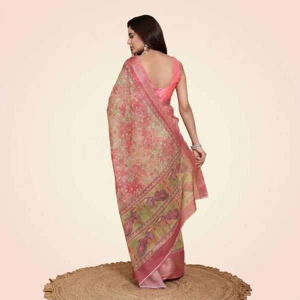Pink_Linen_Jacquard_Saree_With_Unstitched_Blouse_Piece_For_Women