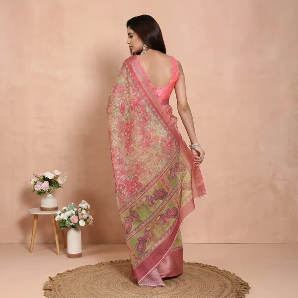 Pink_Linen_Jacquard_Saree_With_Unstitched_Blouse_Piece_For_Women