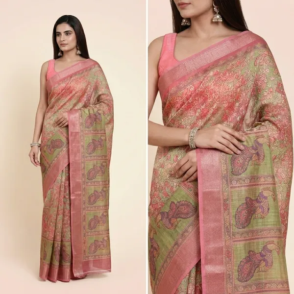 Pink_Linen_Jacquard_Saree_With_Unstitched_Blouse_Piece_For_Women